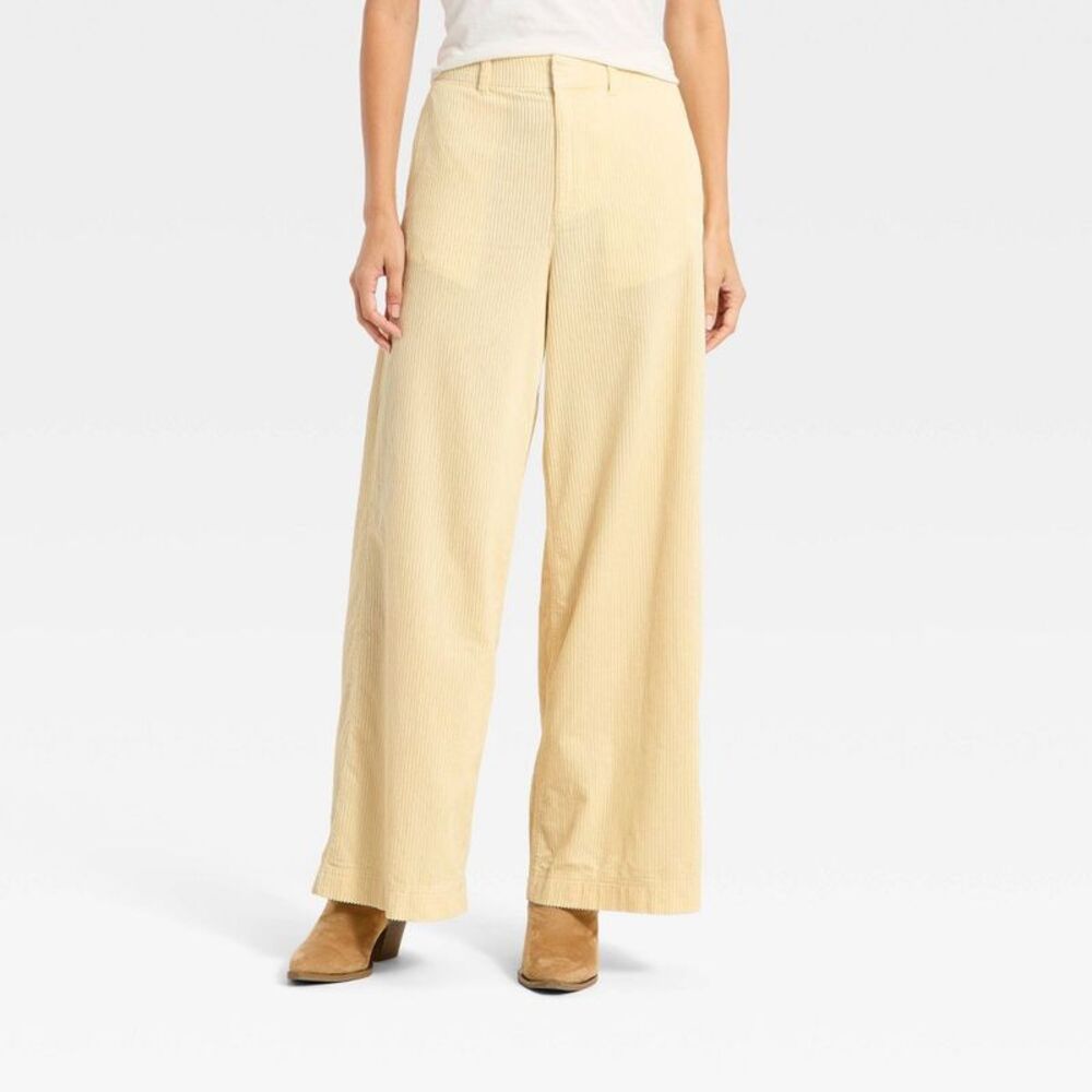 Women's High-Rise Corduroy Palazzo Pants - Universal Thread Cream 6